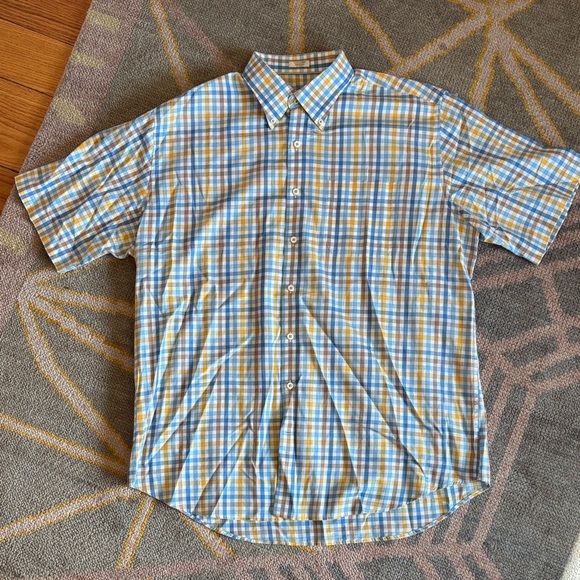Peter Millar Blue and Yellow Plaid Men's Shirt - Picture 1 of 6
